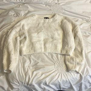 Small white cropped love tree sweater